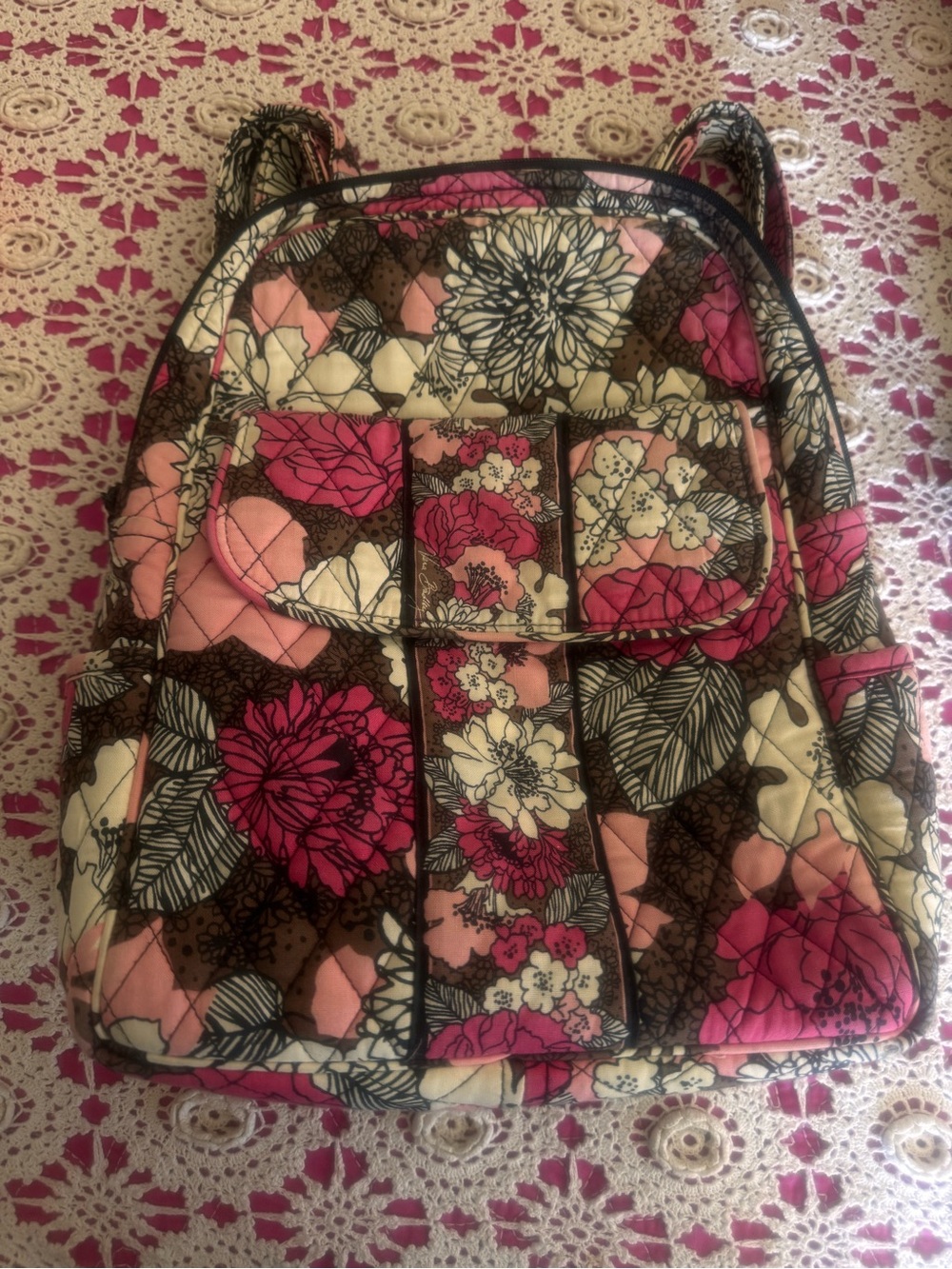 Retired Vera Bradley “Mocha Rouge” Quilted Mini Backpack - very good cond